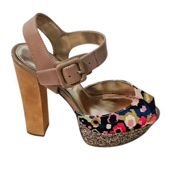 Steve Madden Jillyy-F Platform HeelsFloral & Glitter Block Sandal size 6 - Picture 4 of 10